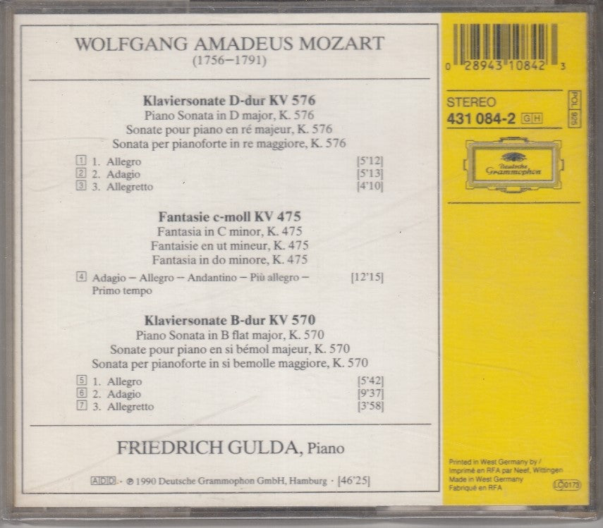 MCD- CD MOZART KLAVIERSONATEN KV570 & KV 576 FRIEDRICH GULDA GRAMMOPHON - ZCD1