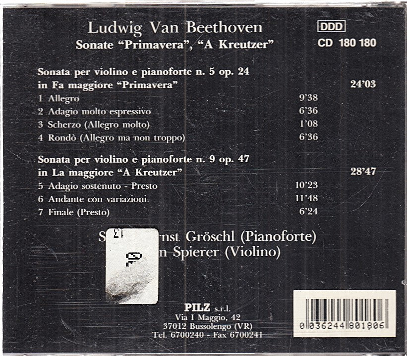 MCD- CD BEETHOVEN SONATE PRIMAVERA A KREUTZER GROESCHL SPIERER PILZ - ZCD9
