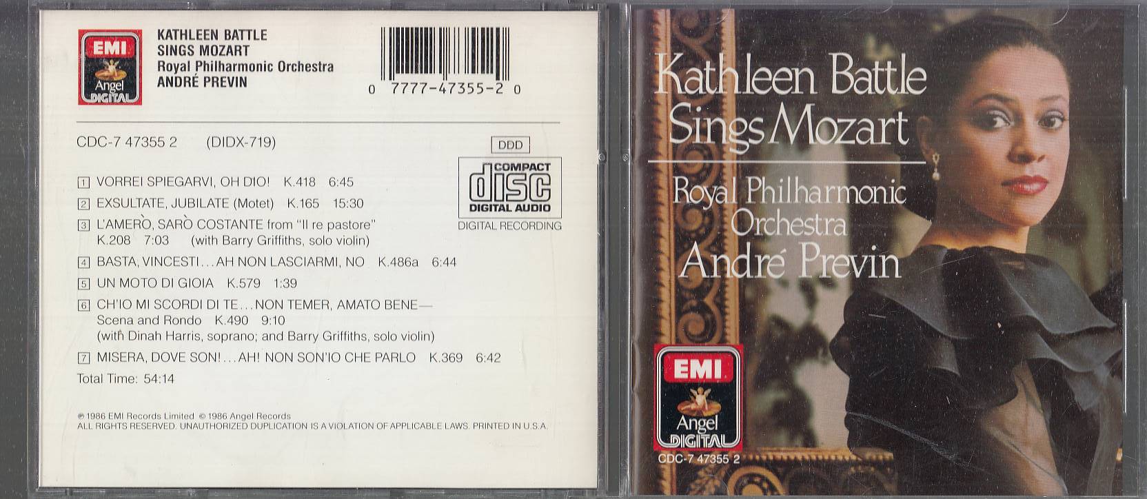 MCD- CD KATHELEEN BATTLE SINGS MOZART-- PREVIN- PHILHARMONIC- EMI- 1986-- ZCD1