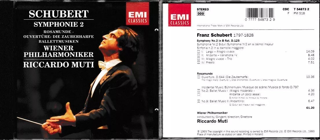 MCD- CD SCHUBERT SYMPHONIE 2 RICCARDO MUTI - WIENER PHILHARMONIKER- EMI - ZCD14