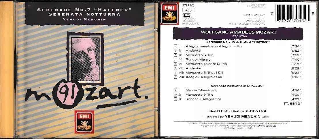 MCD- CD MOZART HAFFNER SERENADE MENUHIN BATH FESTIVAL ORCHESTRA EMI - ZCD18