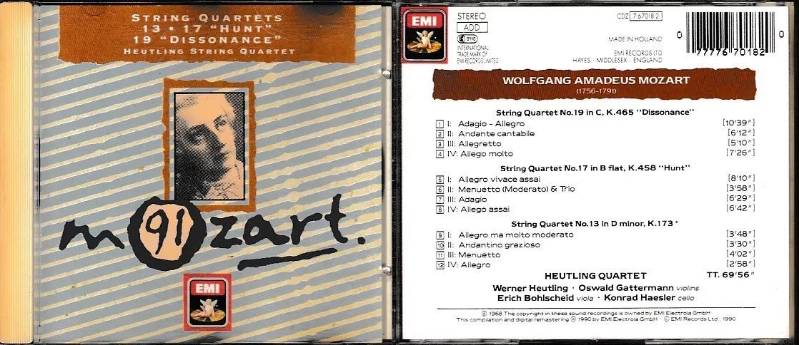 MCD- CD MOZART STRING QUARTETS 13 17 19 HEUTLING QUARTET EMI - ZCD18