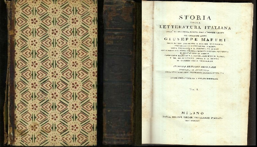 LH- STORIA LETTERATURA ITALIANA 1/4 DANTE TASSO 2 TOMI- MAFFEI---- 1834-C-ZDS319