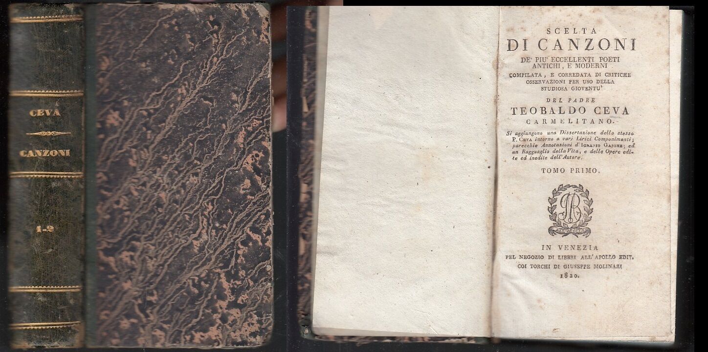 LH- SCELTA DI CANZONI SONETTI 2 TOMI - PADRE TEOBALDO CEVA---- 1820- C- ZFS319