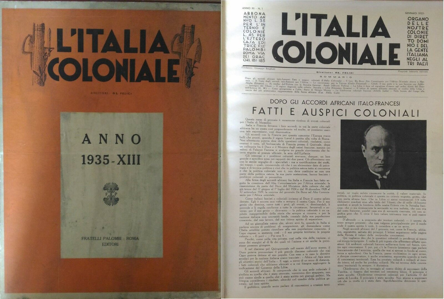 LS- VOLUME L'ITALIA COLONIALE ANNATA COMPLETA 1935 -- PALOMBI--- 1935- C- YFS357