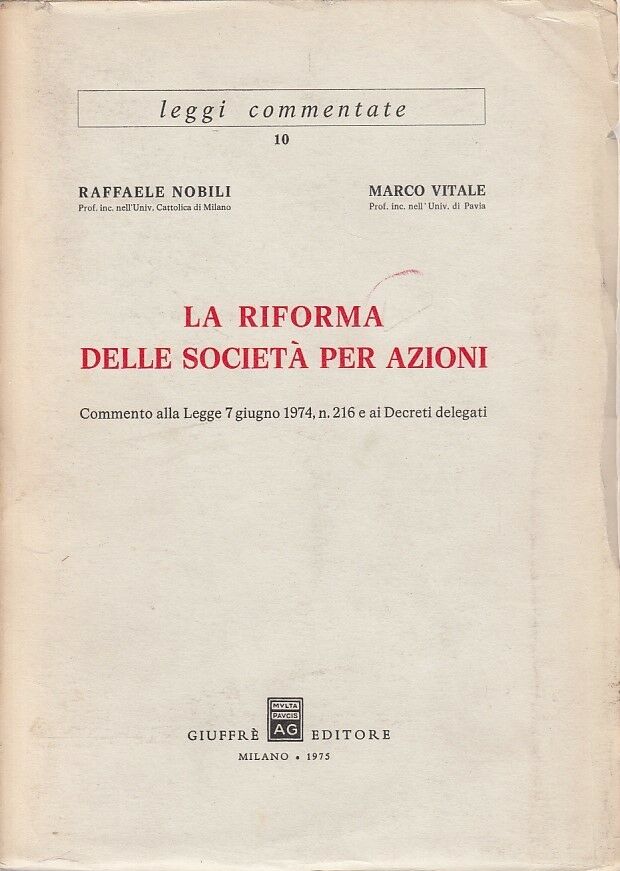 LZ- LA RIFORMA SOCIETA' PER AZIONI - NOBILI VITALE- GIUFFRE'--- 1975 - B- YDS390
