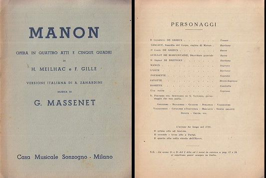 LT- LIBRETTO OPERA MANON - MASSENET MEILHAC GILLE - SONZOGNO --- 1900- S- YDS470