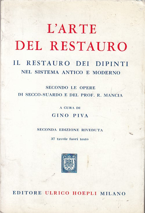 LT- L'ARTE DEL RESTAURO DEI DIPINTI - PIVA - HOEPLI --- 1972 - B - YDS192