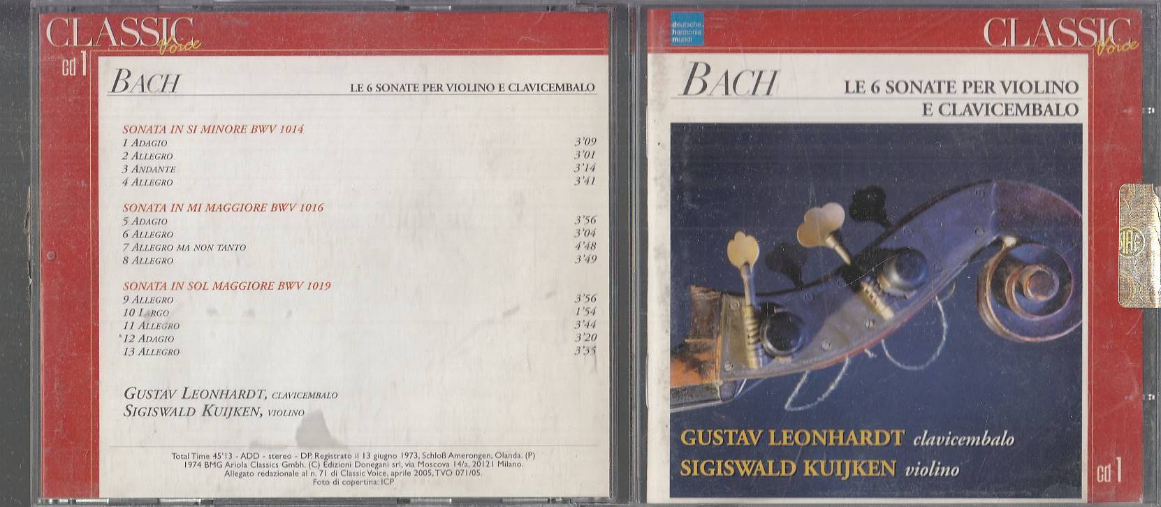 MCD- CD BACH - 6 SONATE VIOLINO CLAVICEMBALO - LEONHARDT KUIJKEN --- 2005-- ZCD1