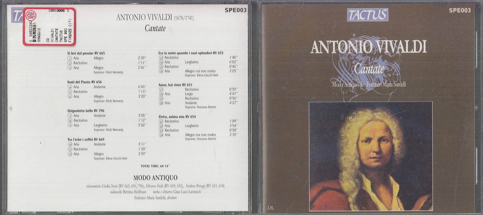 MCD- CD ANTONIO VIVALDI - CANTATE - MODO ANTIQUO SARDELLI -- TACTUS - 2000 -- ZCD1