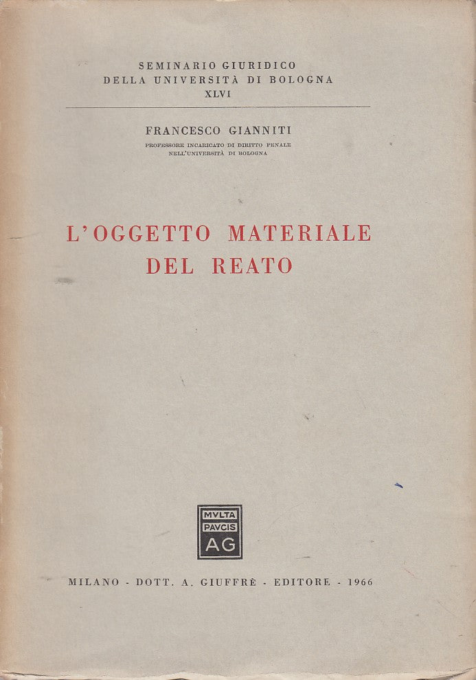 LZ- L'OGGETTO MATERIALE DEL REATO- GIANNITI- GIUFFRE'--- 1966- B- ZDS297