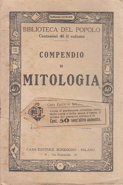 LZ- COMPENDIO DI MITOLOGIA-- SONZOGNO--- 1900- S- YDS85