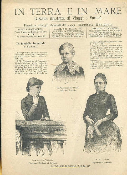 LR- IN TERRA E MARE GAZZETTA ILLUSTRATA VIAGGI VARIETA' N.30----- 1888- S-YDS528