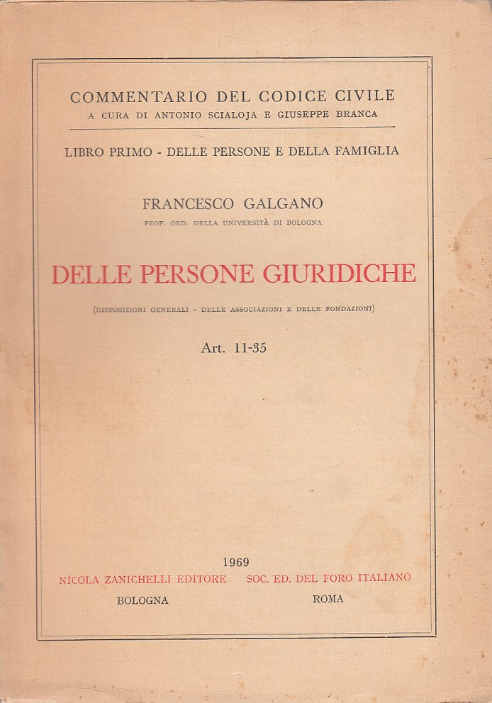 LZ- COMMENTARIO CODICE CIVILE PERSONE GIURIDICHE-- ZANICHELLI--- 1969- B - YDS43