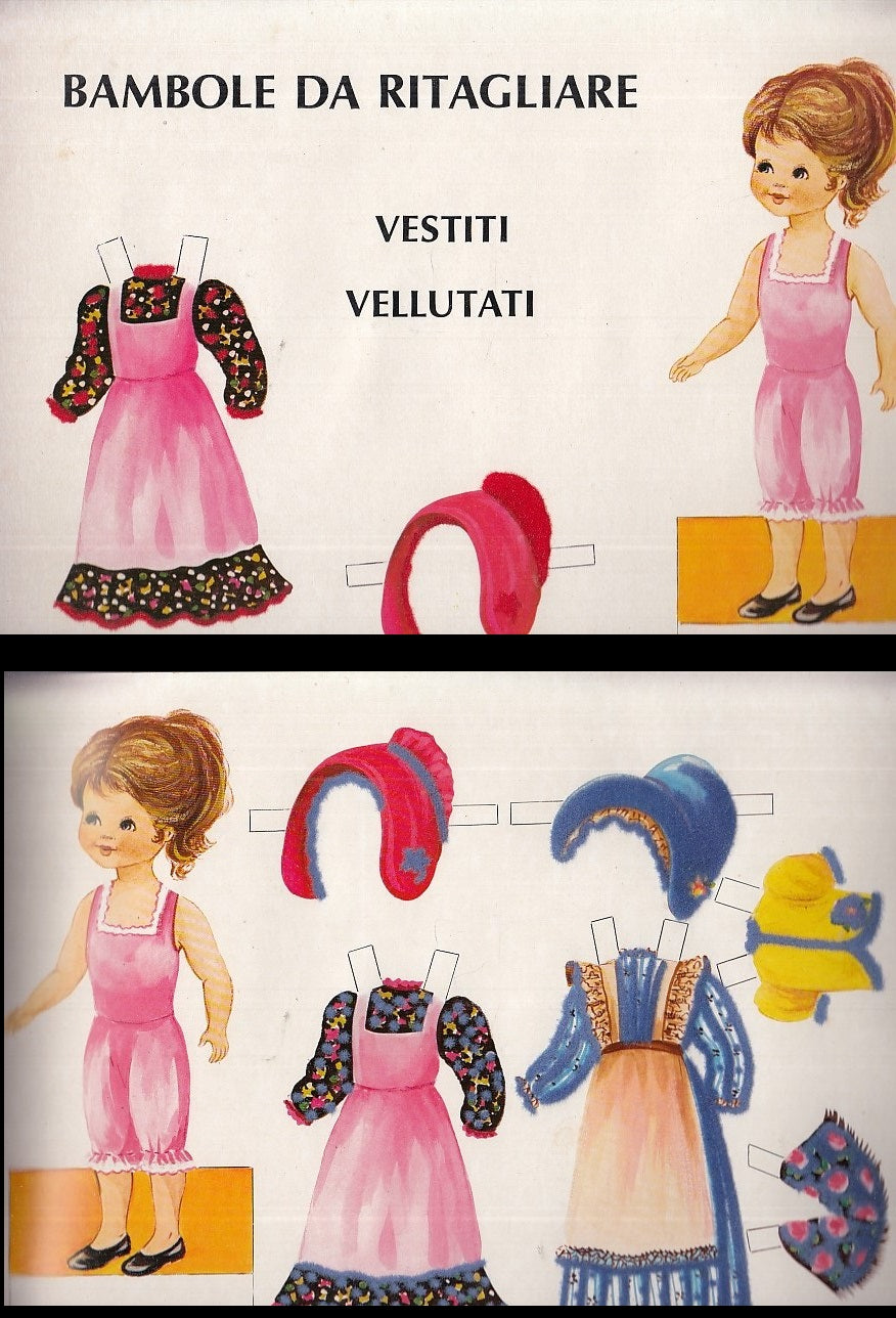 LB- BAMBOLE DA RITAGLIARE VESTITI VELLUTATI 1 -- ARCOBALENO --- 1960 - S - XDS13