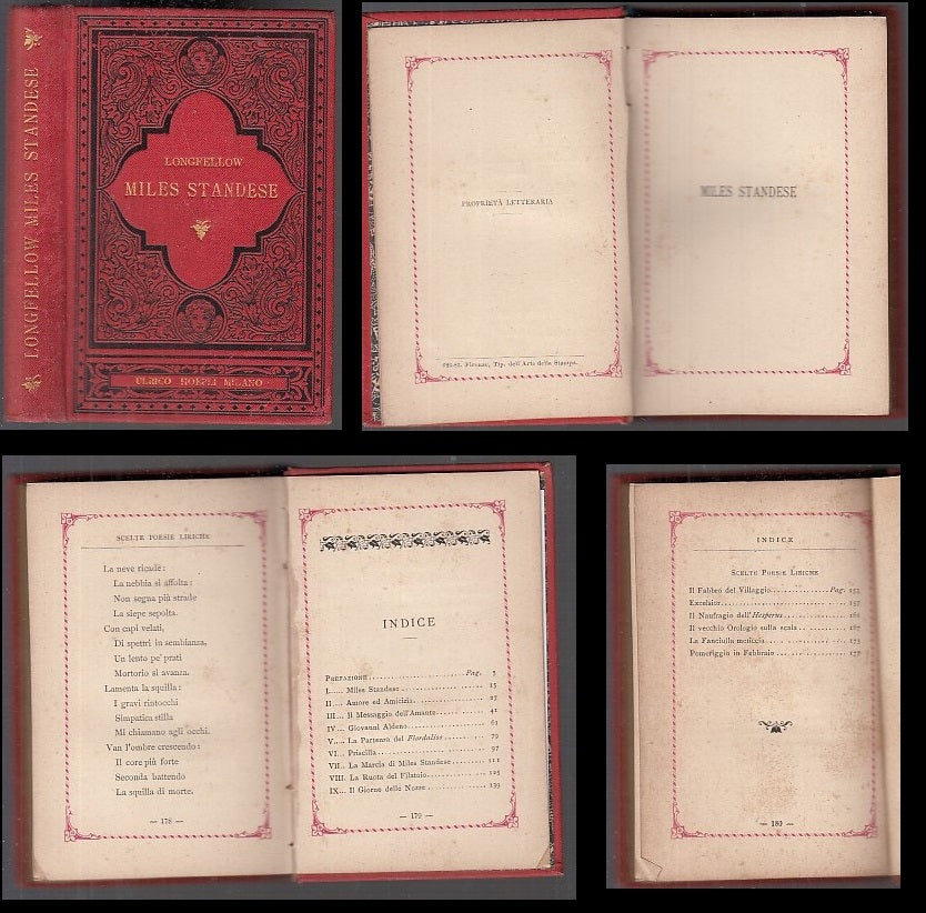 LN- MILES STANDESE NOVELLA E POESIE- LONGFELLOW - ULICO HOEPLI--- 1883- C- XDS14