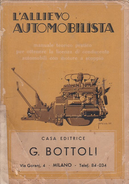 LZ- L'ALLIEVO AUTOMOBILISTA MANUALE PATENTE-- BOTTOLI- COLLANA-- 1933- B- ZDS439