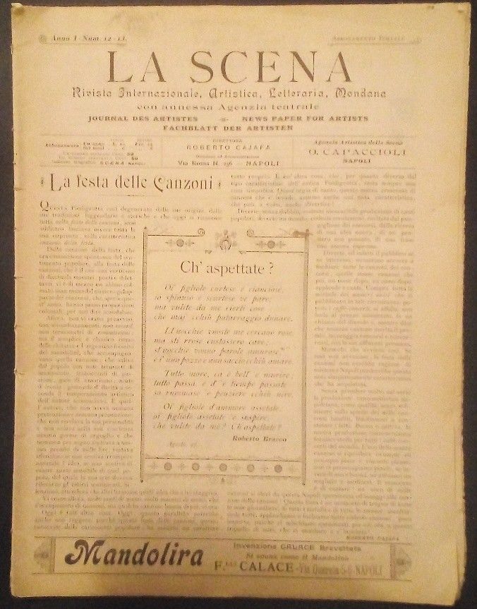 LH- LA SCENA ANNO I 12 13 RIVISTA INTERNAZIONALE TEATRALE NAPOLI - 1897 - RVSa34