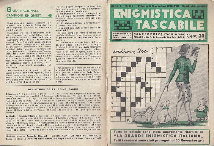 LZ- ENIGMISTICA TASCABILE N.193 ANNO V 1938 XVII -- MARCOPOLO--- 1938- S- XDS15 
