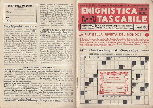 LZ- ENIGMISTICA TASCABILE N.238 ANNO V 1939 XVII -- MARCOPOLO--- 1939- S- XDS15 