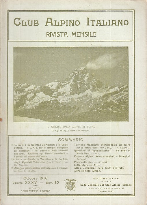 LR- RIVISTA MENSILE CLUB ALPINO ITALIANO N.10 ANNO XXXV ----- 1916 - S - XDS20
