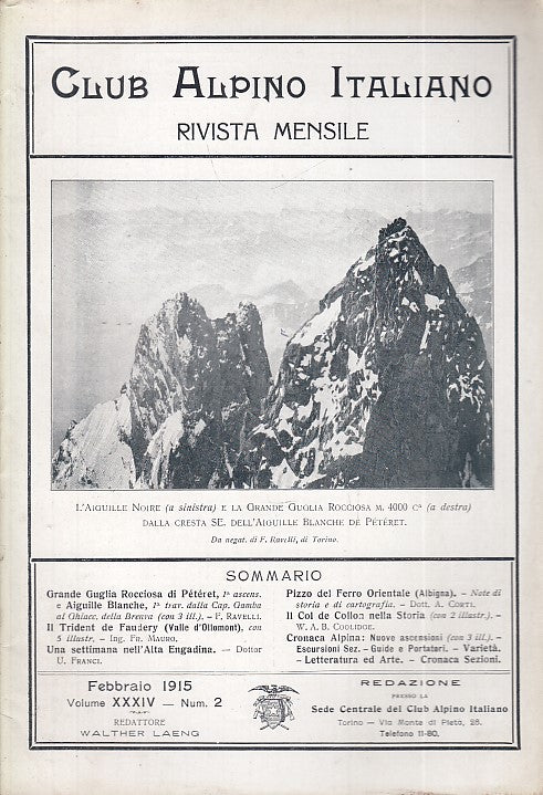LR- RIVISTA MENSILE CLUB ALPINO ITALIANO N.2 ANNO XXXIV ----- 1915 - S - XDS20