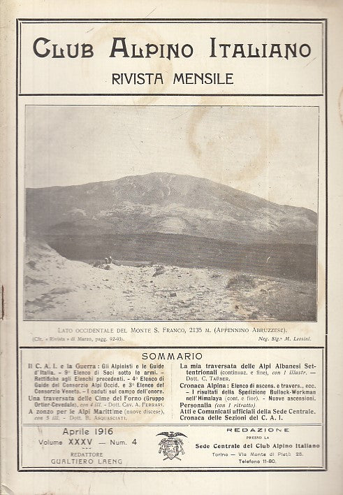 LR- RIVISTA MENSILE CLUB ALPINO ITALIANO N.4 ANNO XXXV ----- 1916 - S - XDS20