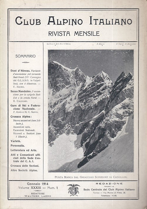 LR- RIVISTA MENSILE CLUB ALPINO ITALIANO N.1 ANNO XXXIII ----- 1914 - S - XDS20