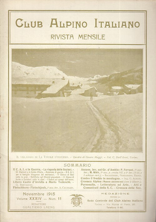 LR- RIVISTA MENSILE CLUB ALPINO ITALIANO N.11 ANNO XXXIV ----- 1915 - S - XDS20