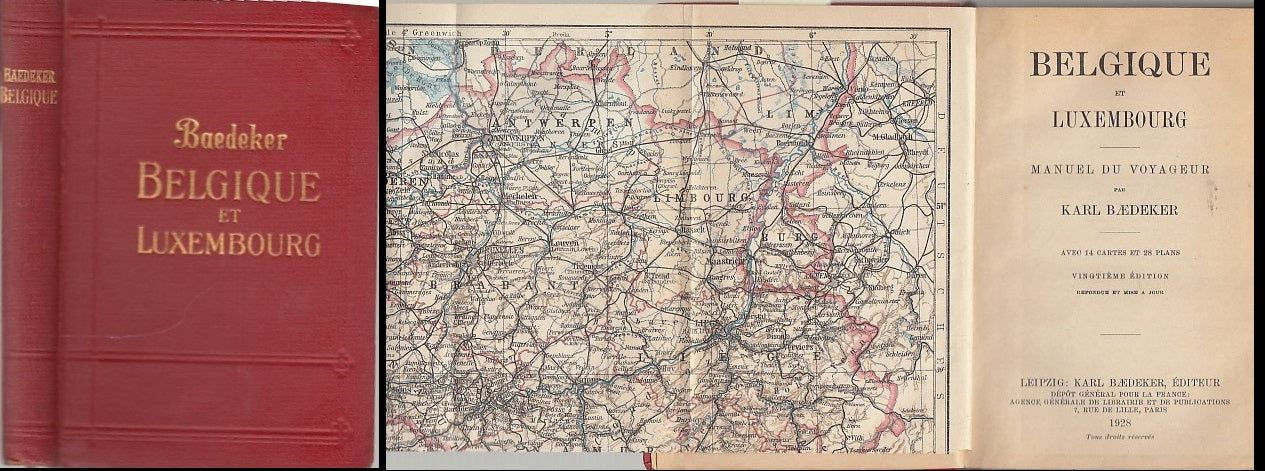 LH- BAEDEKER BELGIQUE ET LUXEMBOURG GUIDA MANUEL VOYAGEUR ----- 1928 - C- XDS21