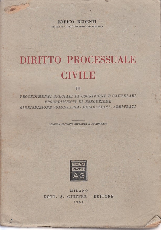 LZ- DIRITTO PROCESSULAE CIVILE TOMO III- REDENTI- GIUFFRE' --- 1954 - B - ZDS328