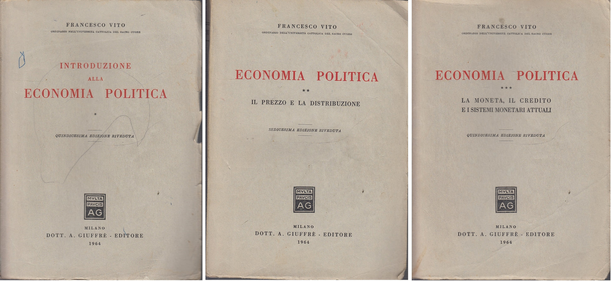 LZ- INTRODUZIONE ECONOMIA POLITICA 3 VOL. - VITO- GIUFFRE' --- 1964 - B - YDS581