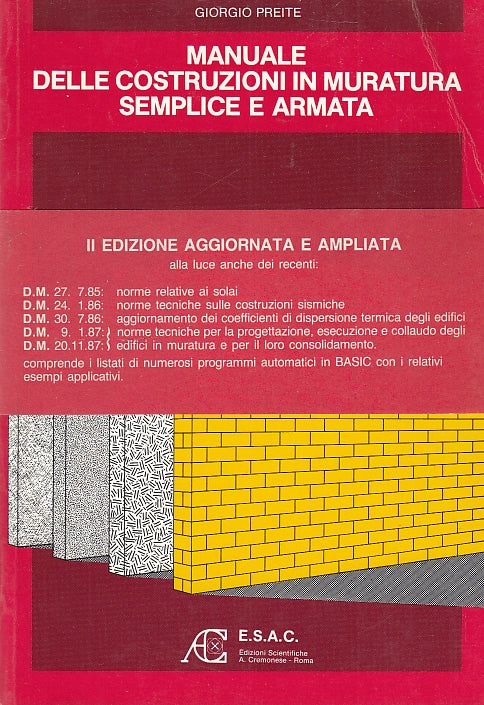 LZ- MANUALE COSTRUZIONI MURATURA SEMPLICE E ARMATA-- E.S.A.C.--- 1986- B- YDS590