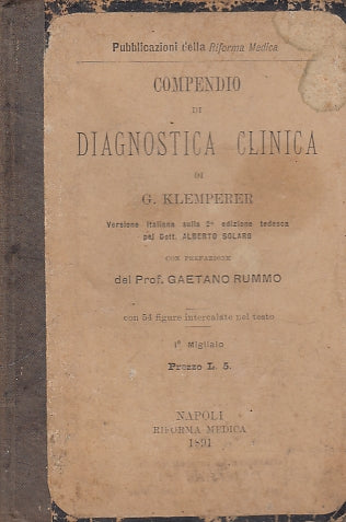 LZ- COMPENDIO DI DIAGNOSTICA CLINICA - KLEMPERER - NAPOLI --- 1891 - C - YDS592