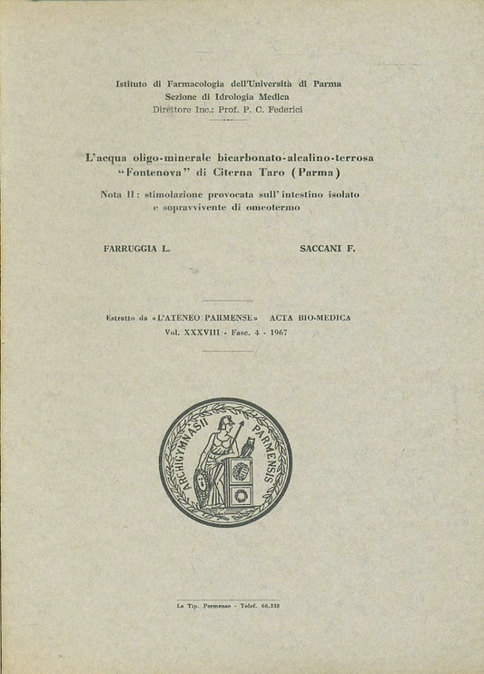 LZ- L'ACQUA OLIGOMINERALE FONTENOVA CITERNA TARO PARMA ----- 1967- S- YFS617