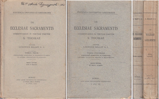 LS- DE ECCLESIAE SACRAMENTIS 2 VOLUMI - BILLOT - ROMA --- 1930 - B - ZFS78