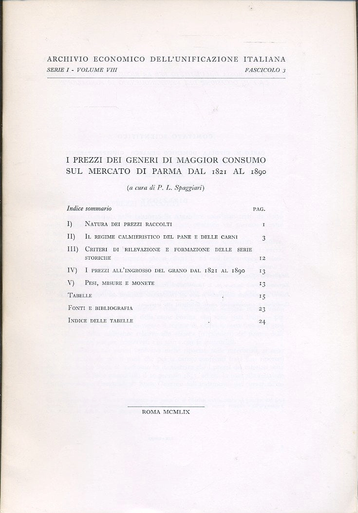 LZ- ARCHIVIO ECONOMICO DEL'UNIFICAZIONE ITALIANA FASCICOLO 3 ----- 1959-- WPR319