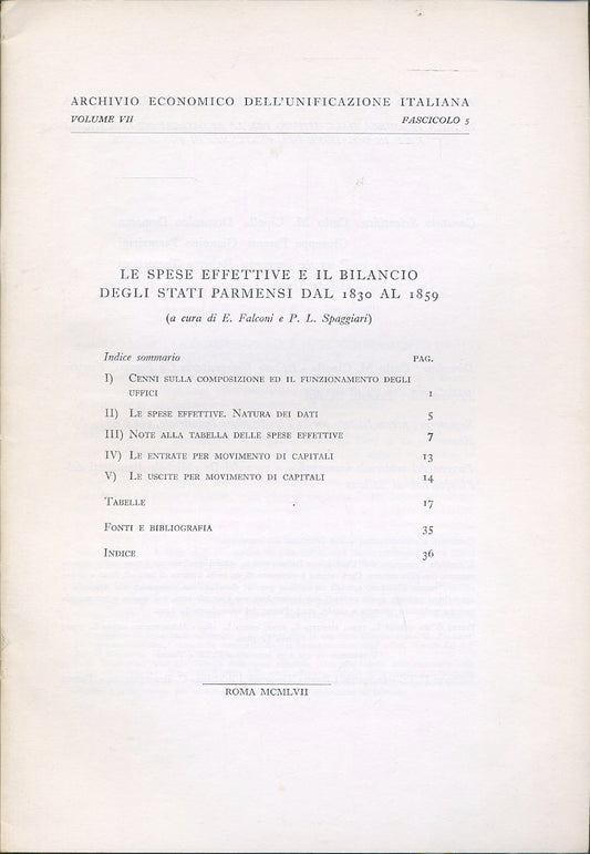 LZ- ARCHIVIO ECONOMICO DEL'UNIFICAZIONE ITALIANA FASCICOLO 5 ----- 1957-- WPR319