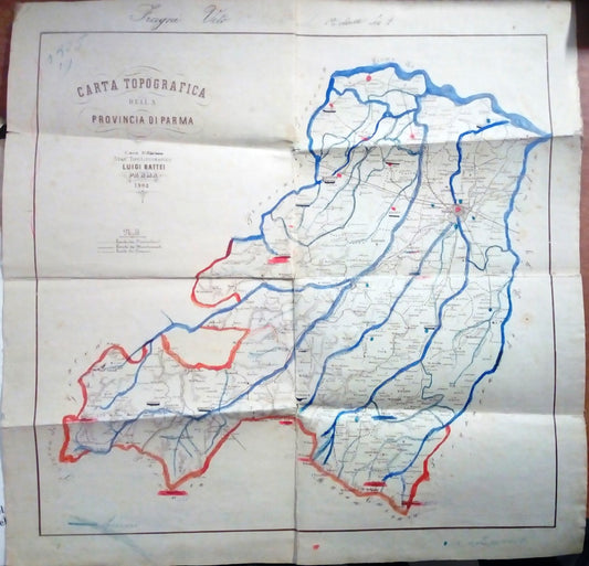 CV- CARTA TOPOGRAFICA DELLA PROVINCIA DI PARMA LUIGI BATTEI 1903 - ZFS732