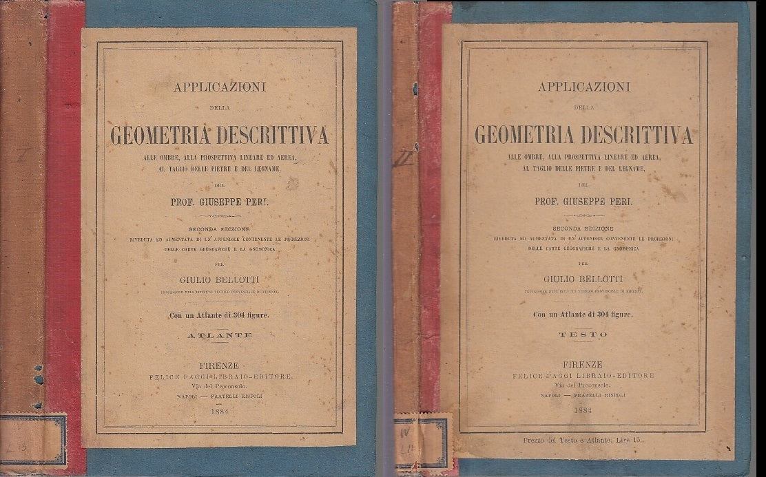 LH- GEOMETRIA DESCRITTIVA ATLANTE + TESTO -- PAGGI LIBRAIO --- 1884 - B - XFS35