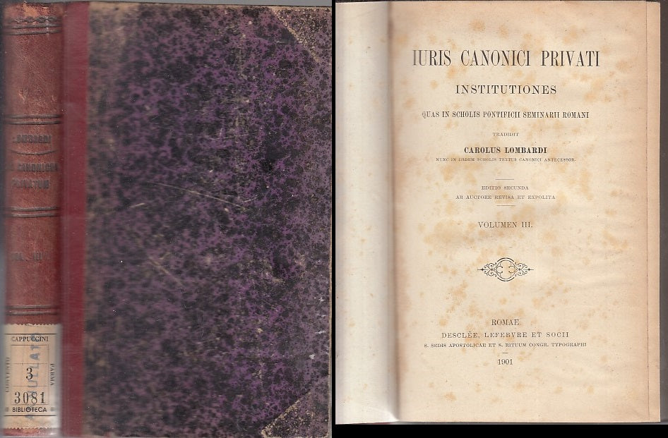 LH- IURIS CANONICI PRIVATI INSTITUTIONES III- CAROLUS LOMBARDI---- 1901-- XFS131