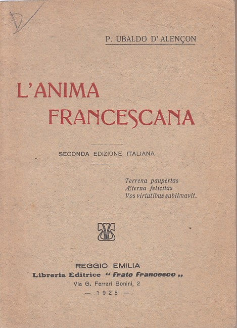 LD- L'ANIMA FRANCESCANA - D'ALENCON -REGGIO EMILIA --- 1928 - B - YFS625