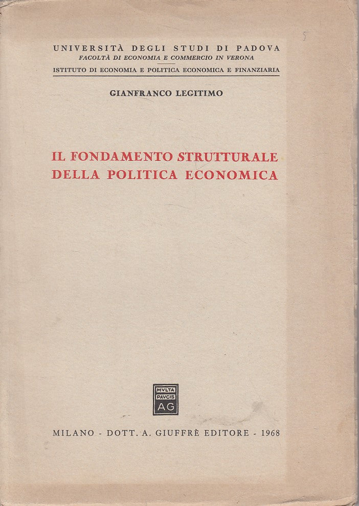 LZ- FONDAMENTO STRUTTRALE POLITICA ECONOMICA -- GIUFFRE' --- 1968 - B - ZFS603