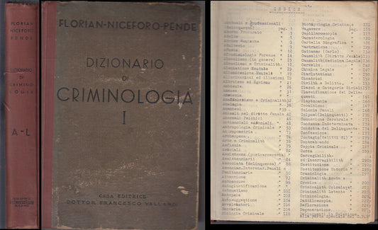 LZ- DIZIONARIO CRIMINOLOGIA - FLORIAN NICEFORO PENDE- VALLARDI--- 1943 -- XFS140