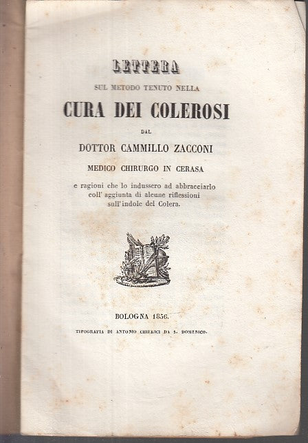 LH- LETTERA METODO TENUTO CURA DEI COLEROSI - CAMILLO ZACCONI---- 1856- B- XFS40
