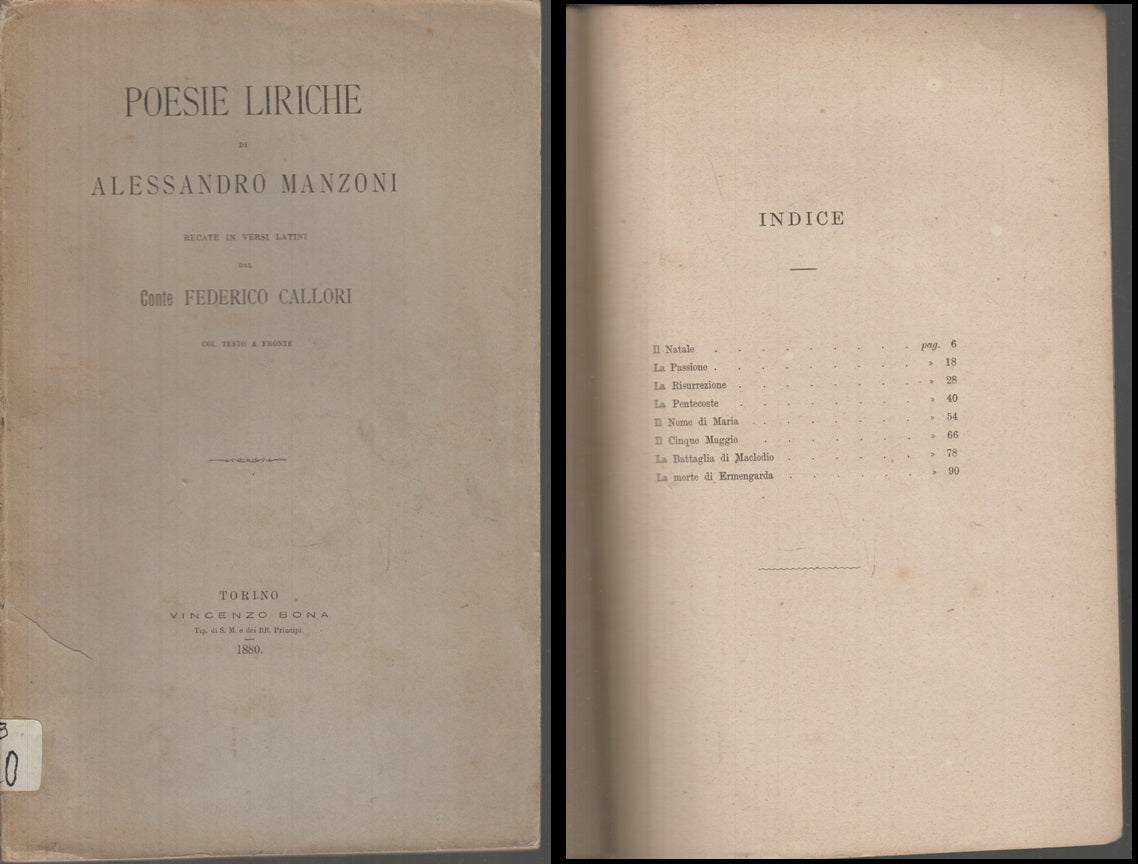 LH- POESIE LIRICHE di ALESSANDRO MANZONI - FEDERICO CALLORI ---- 1880 - B- XFS41