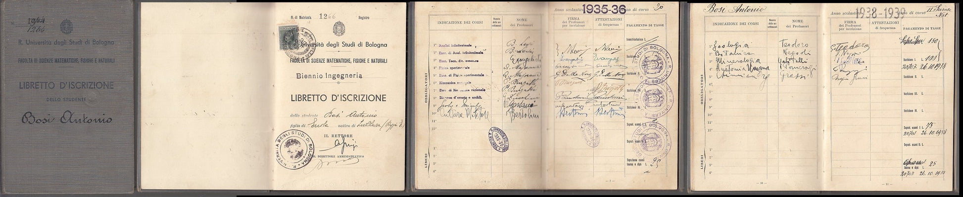 LH- UNIVERSITA' STUDI DI BOLOGNA LIBRETTO D'ISCRIZIONE INGEGNERIA 1934 - XFS41