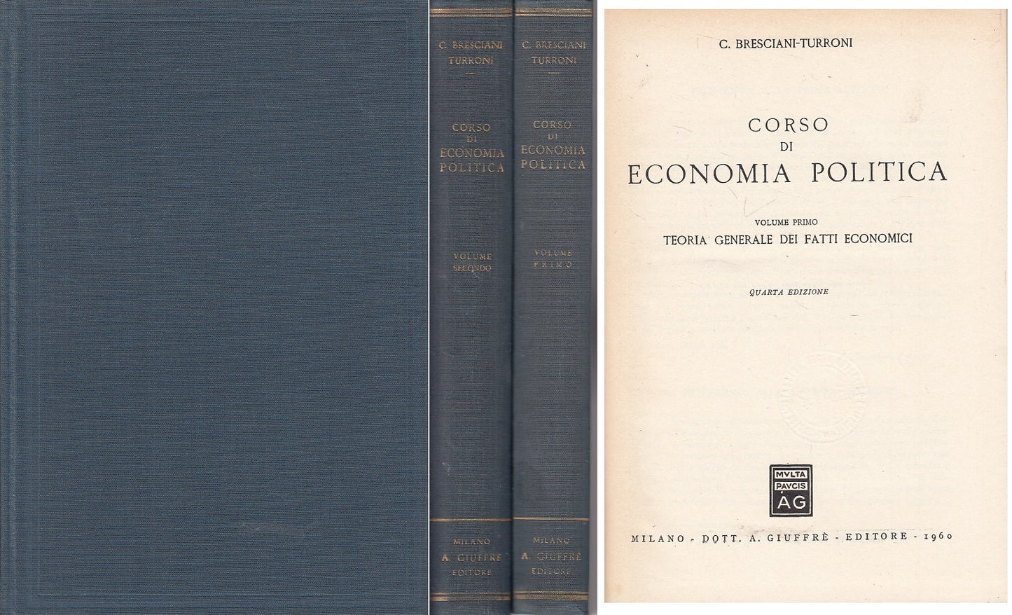 LZ- CORSO DI ECONOMIA POLITICA 2 VOLL - TURRONI - GIUFFRE' --- 1960 - C - YFS384