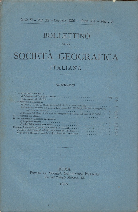 LH- BOLLETTINO DELLA SOCIETA' GEOGRAFICA ITALIANA Anno XX N.6----- 1886- B-XFS56