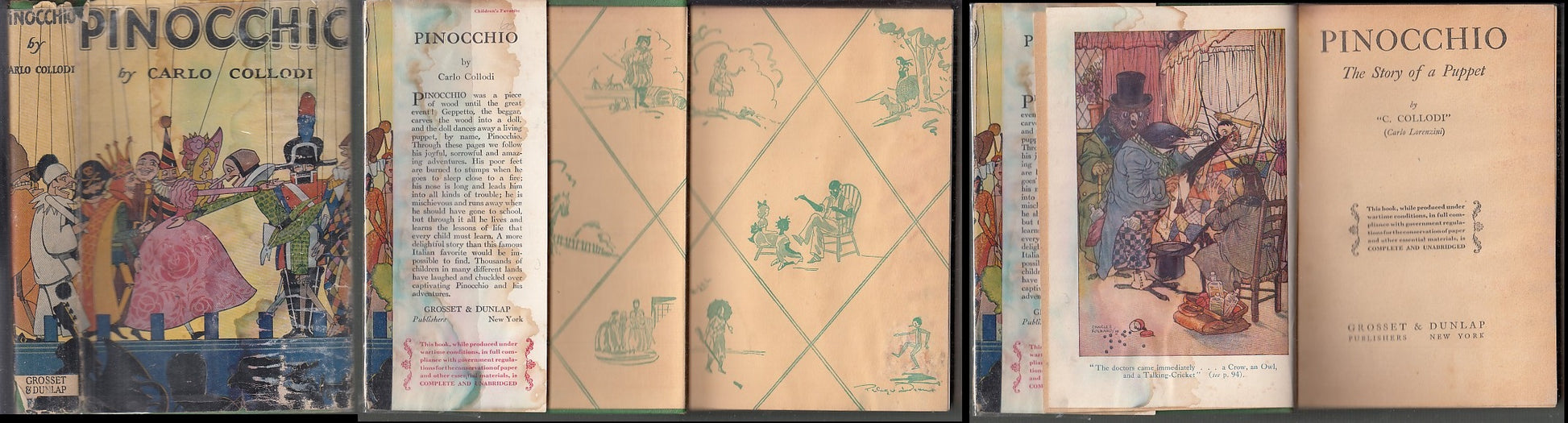 LB- PINOCCHIO THE STORY OF A PUPPET- COLLODI- GROSSETE DUNLAP--- 1936- CS- XFS52